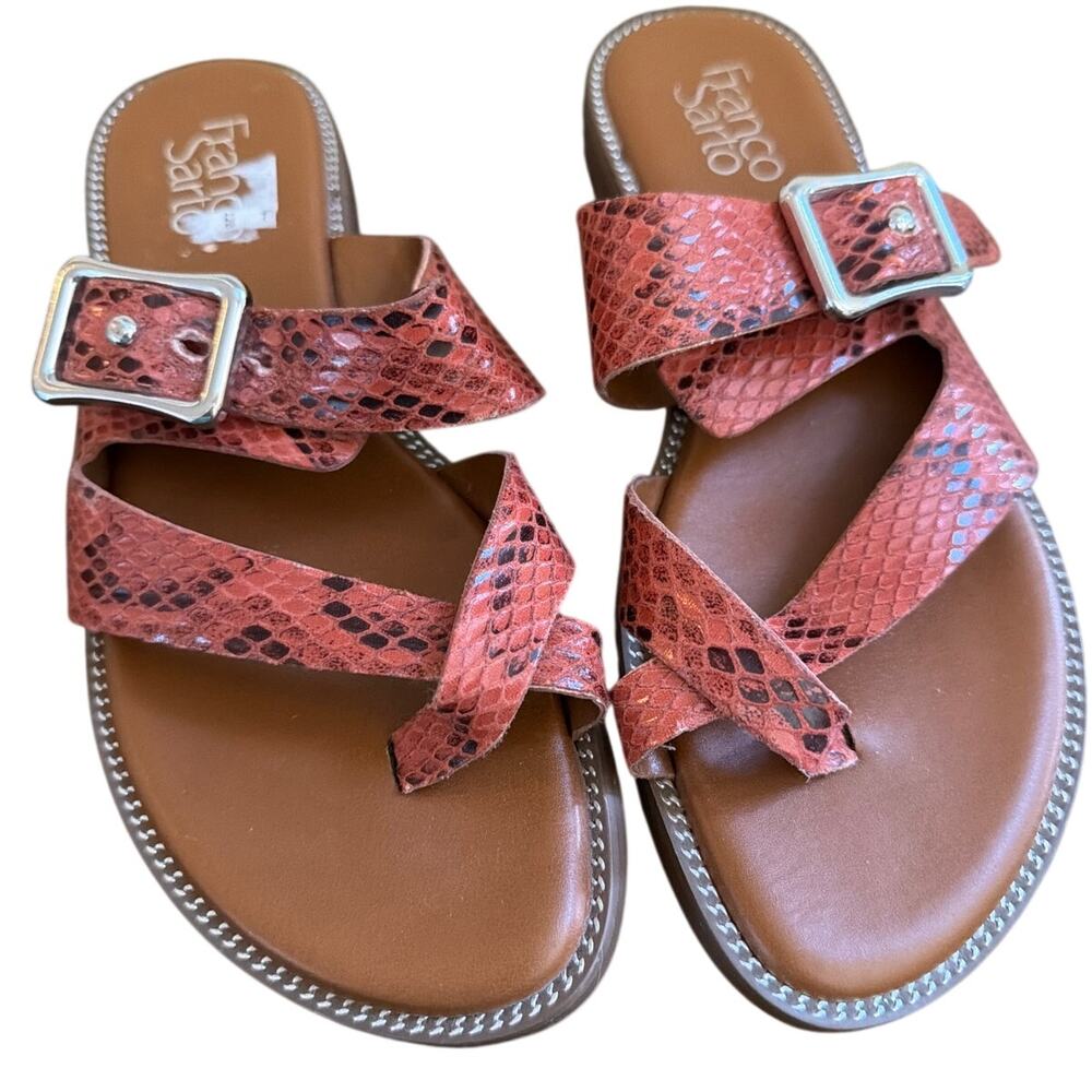 Franco Sarto Brown Snakeskin Strappy Sandals Women's Size 7.5 Silver Buckle